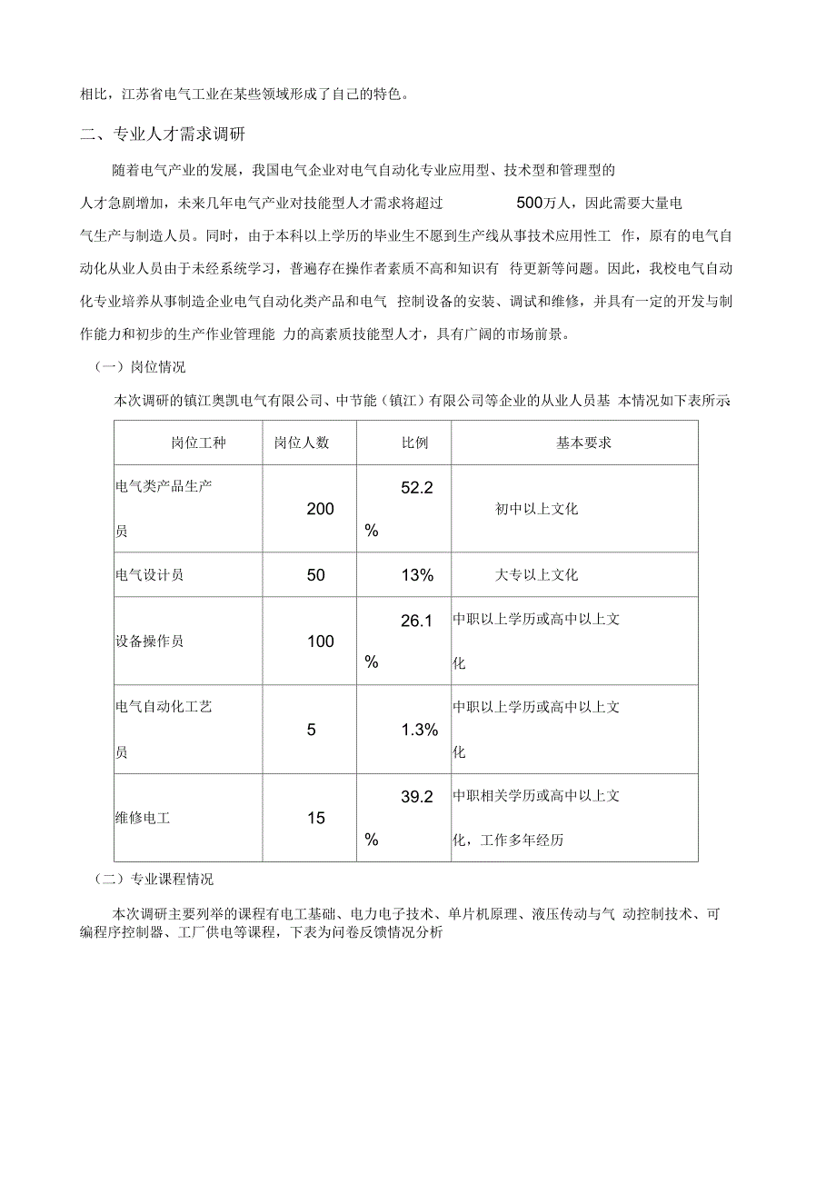 电气自动化专业企业岗位技能需求的调研报告.docx_第2页