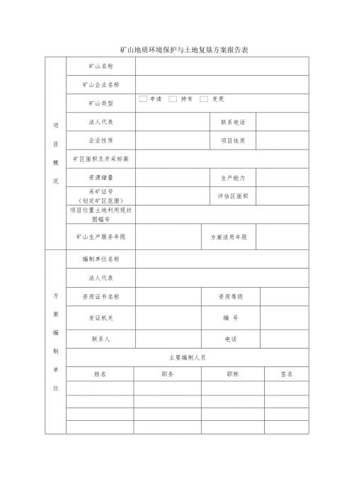 矿山地质环境保护与土地复垦方案报告表.doc