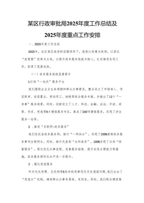 某区行政审批局2025工作总结及2025重点工作安排.docx
