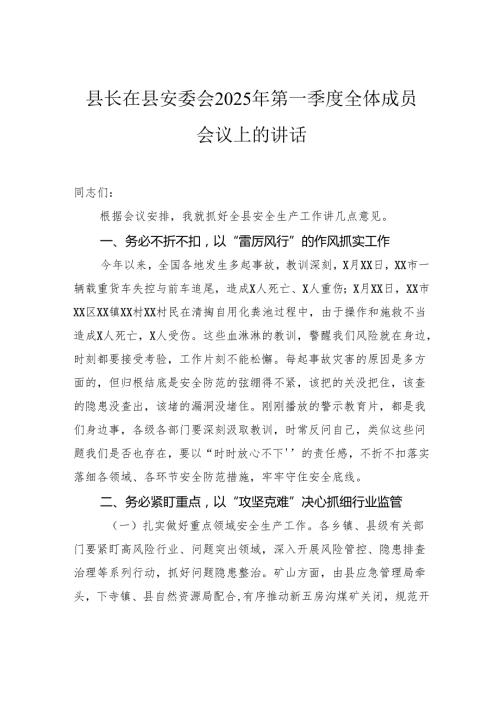 县长在县安委会2025年第一季度全体成员会议上的讲话.docx