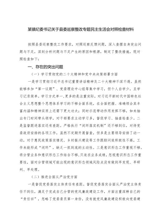 5篇 某镇纪委书记关于县委巡察整改专题民主生活会对照检查材料范文.docx