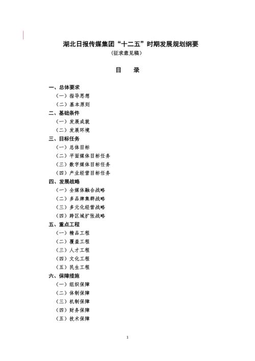 湖北日报传媒集团十二五时期发展规划纲要.doc