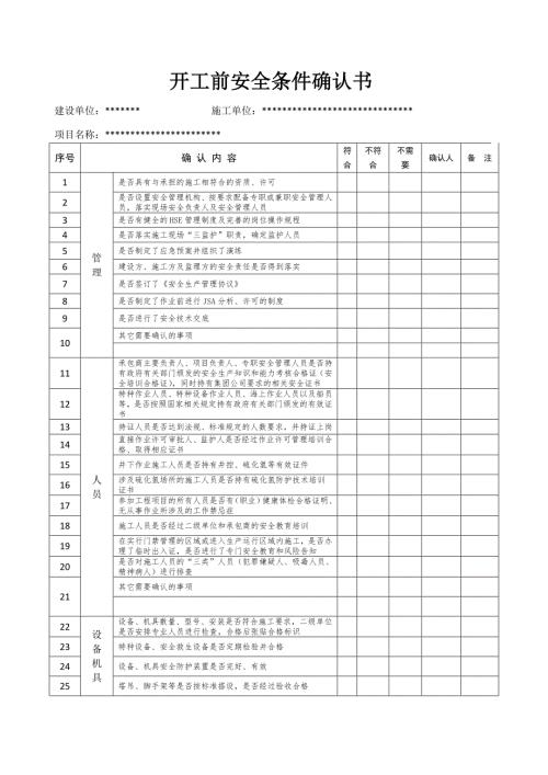 开工前安全条件确认书.doc