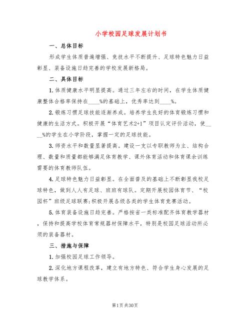 小学校园足球发展计划书8篇.doc