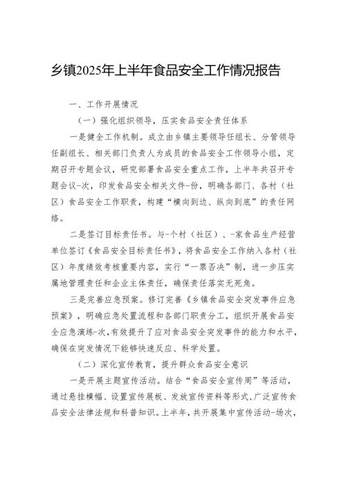 乡镇2025年上半年食品安全工作情况报告.docx