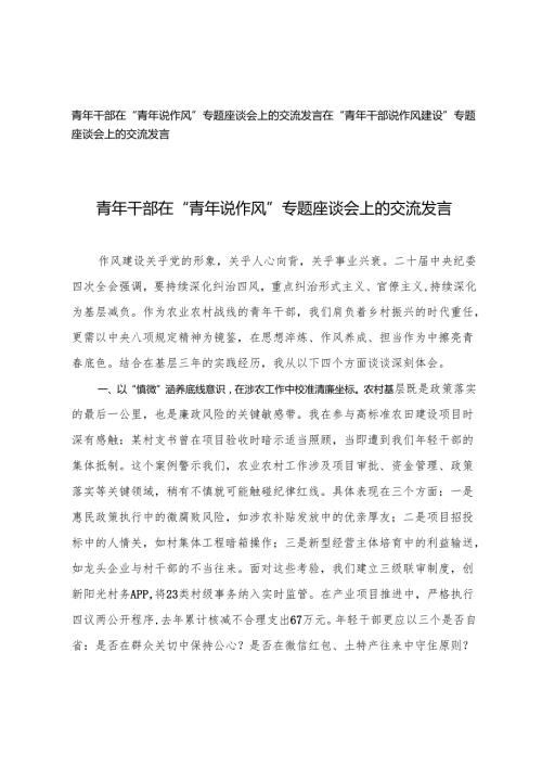 2篇 2025年青年干部在“青年说作风”专题座谈会上的交流发言.docx