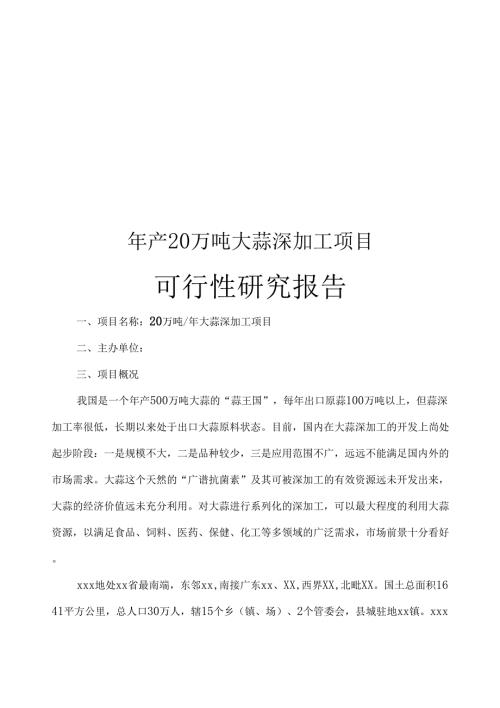 年产20万吨大蒜深加工项目可行性研究报告.doc