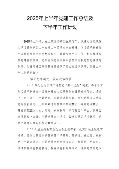 开展2025年上半年《党建工作总结》及下一步工作打算（3份）_59.docx