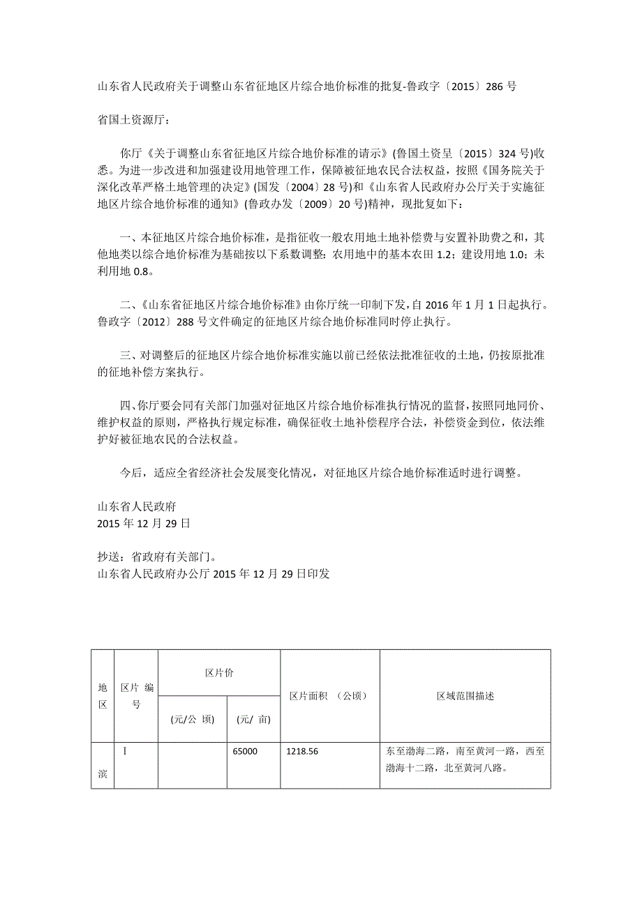 山东省征地区片综合地价标准共4页.doc_第1页
