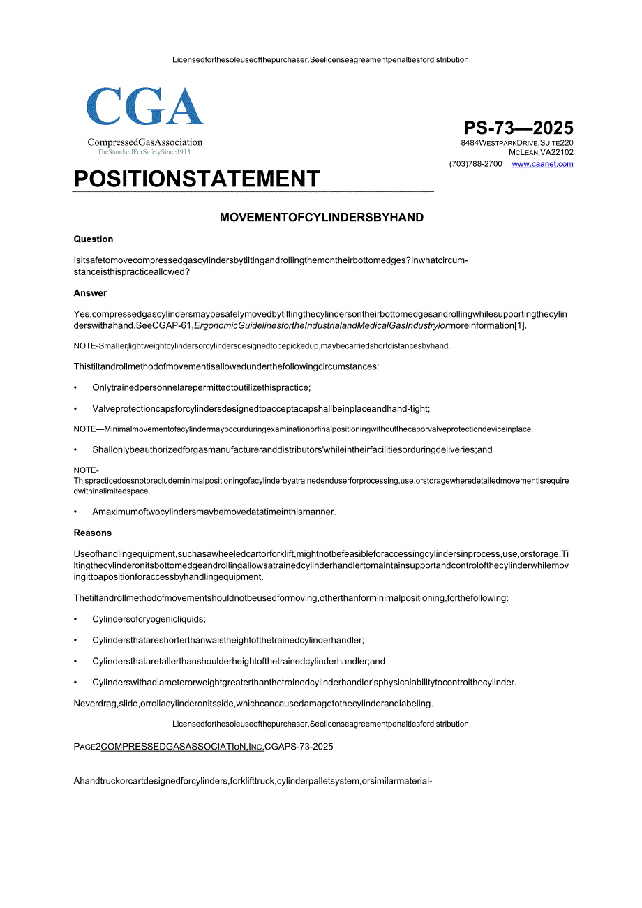 CGA PS73 1ST ED (2025) CGA Position Statement on Movement of CylindersHand.docx_第1页