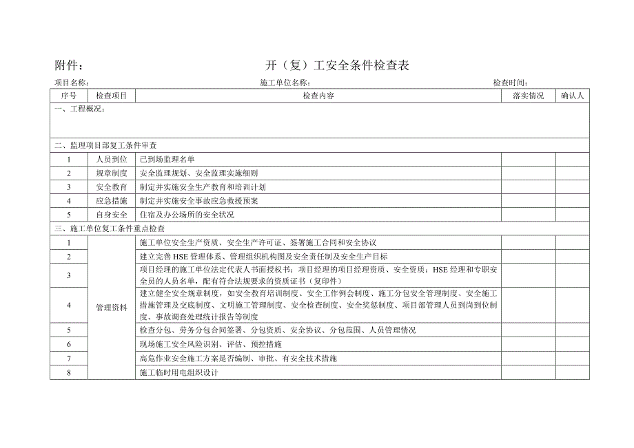 开复工安全条件检查表.doc_第1页
