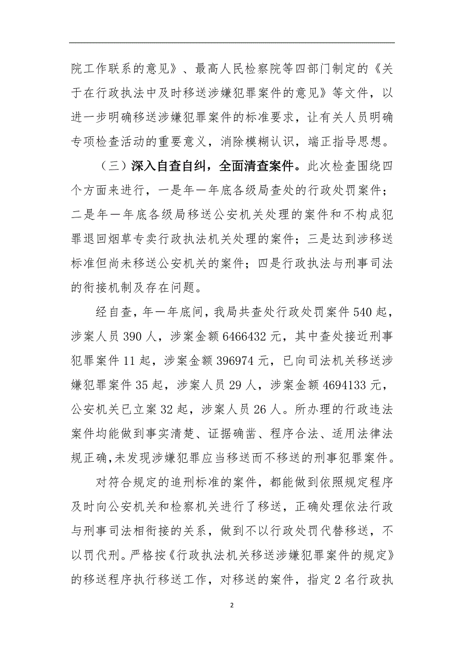 烟草专卖局开展移送涉嫌犯罪案件专项监督检查的自查报告.doc_第2页
