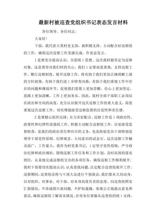 最新村被巡查党组织书记表态发言材料.doc