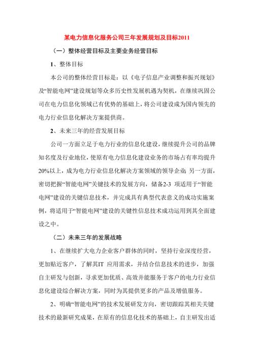 某电力信息化服务公司三年发展规划及目标.doc