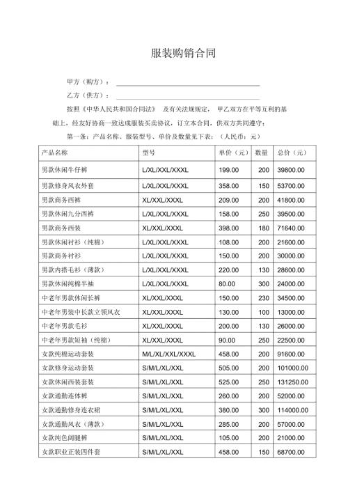 服装购销合同完整版.doc