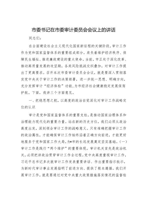市委书记在市委审计委员会会议上的讲话.docx