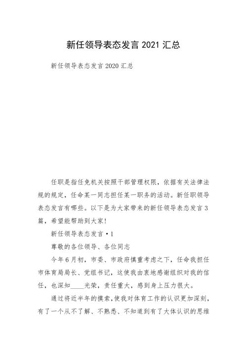 新任领导表态发言2021汇总.docx