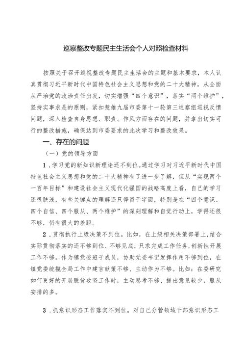 巡察整改专题民主生活会个人对照检查材料(精选五篇范本).docx