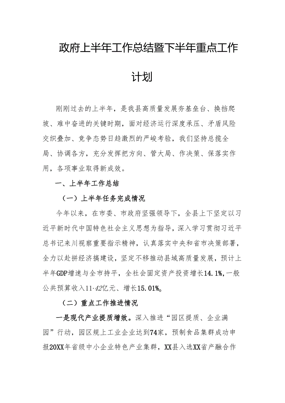 政府上半年工作总结暨下半年重点工作计划.docx_第1页