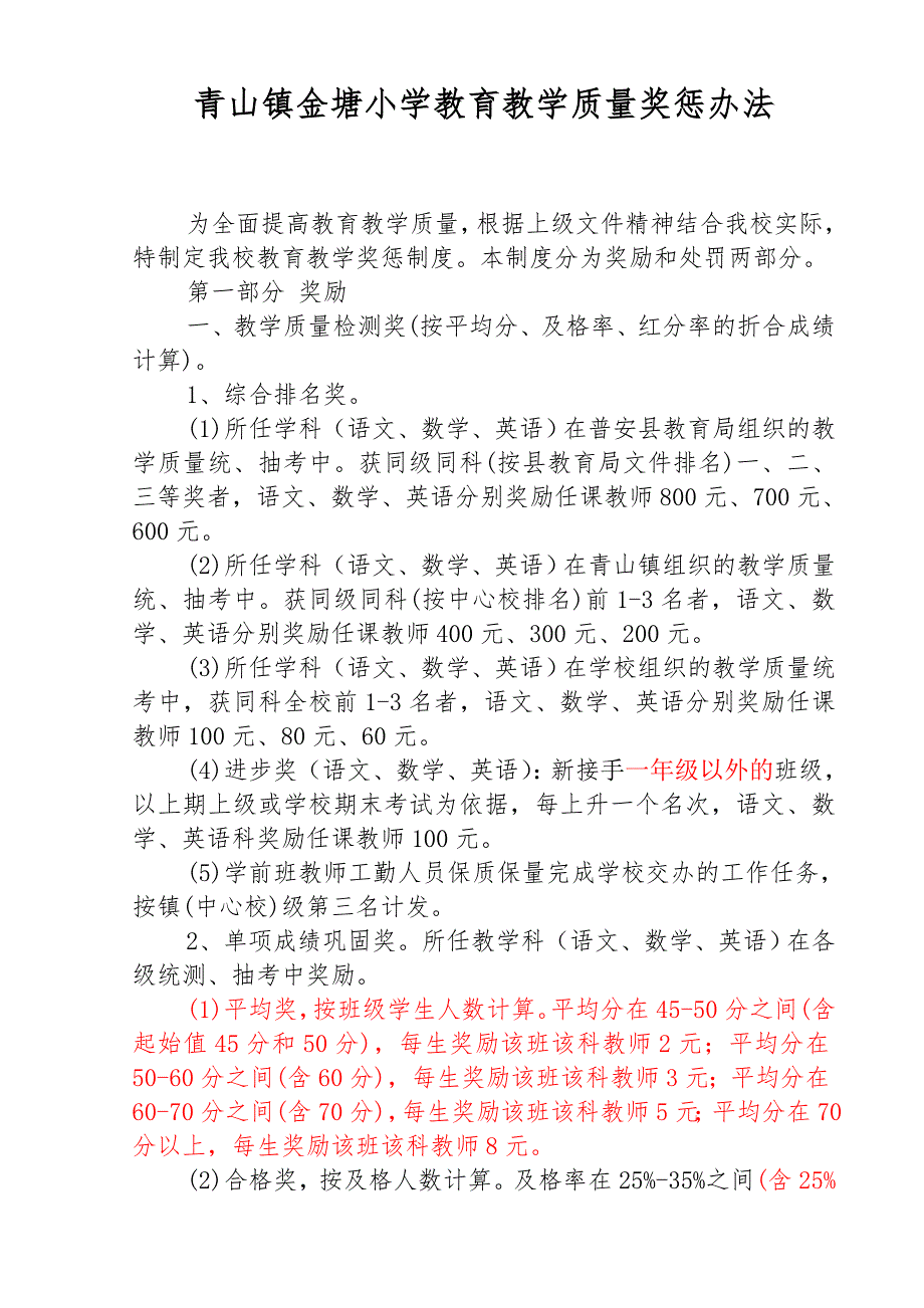 小学教育教学质量奖惩办法.doc_第1页