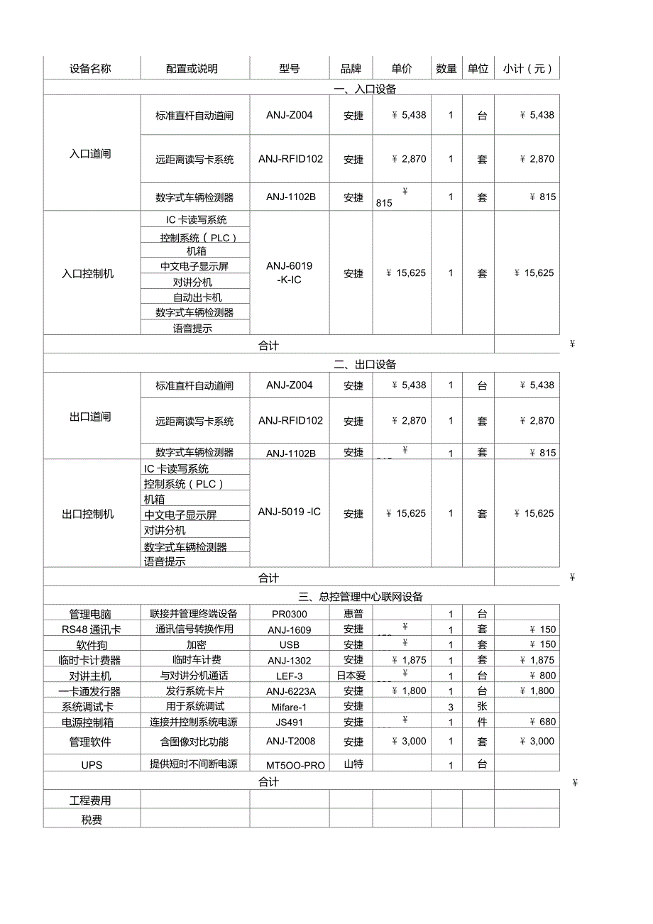 智能停车场系统设备配置清单及报价.doc_第2页