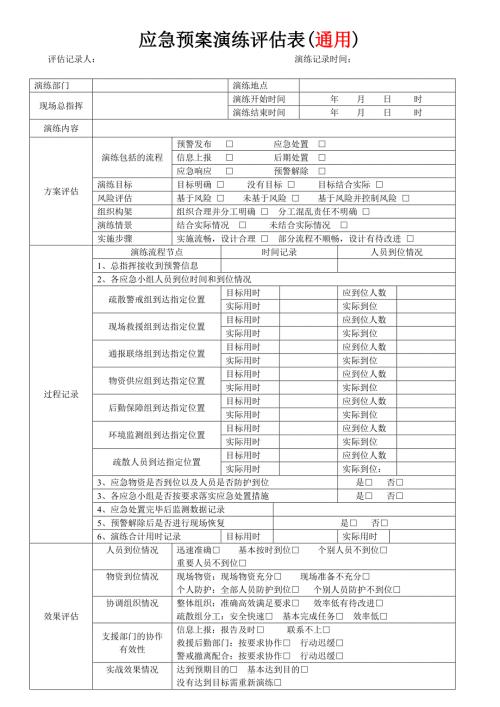 应急预案演练评估表通用.doc