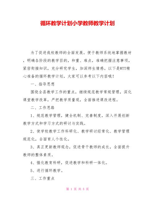 循环教学计划小学教师教学计划.doc