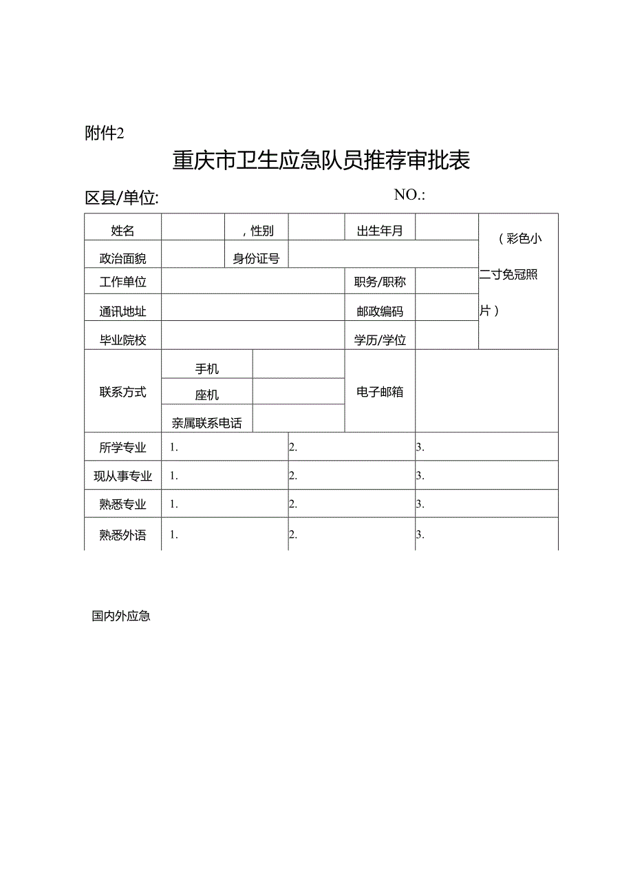 重庆市卫生应急队员推荐审批表.docx_第1页