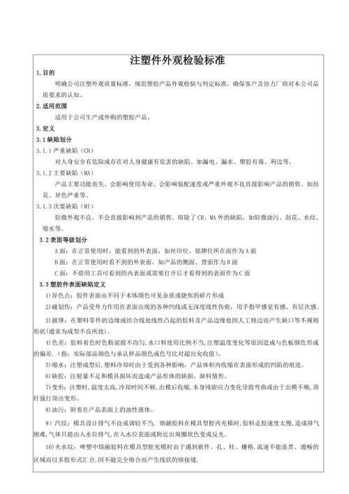 注塑件外观检验质量标准及规范.doc