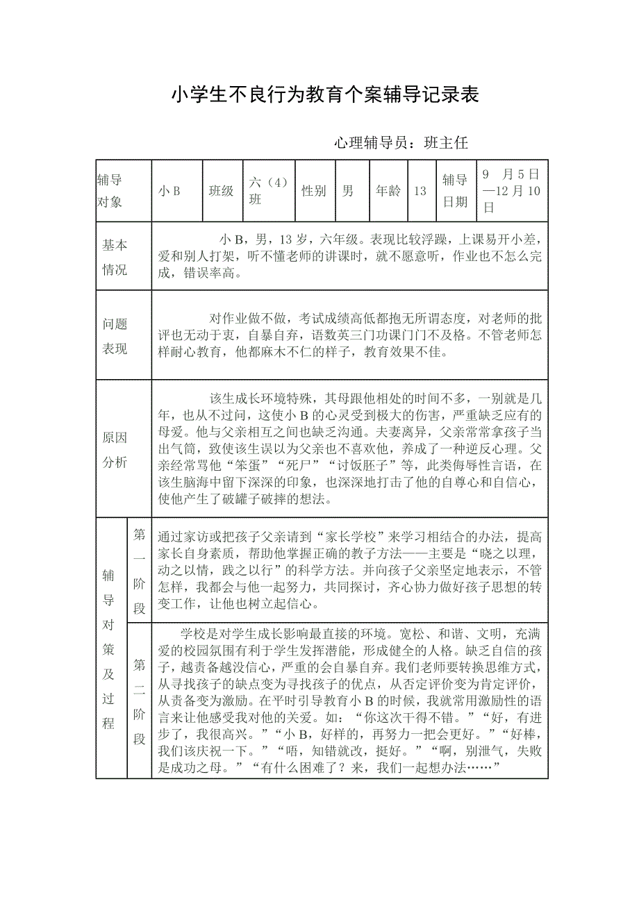 小学生不良行为教育个案辅导记录表.doc_第1页