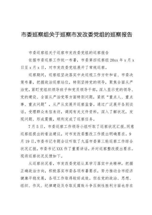 市委巡察组关于巡察市发改委党组的巡察报告.doc