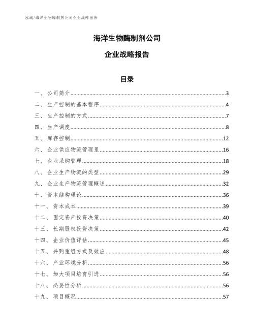 海洋生物酶制剂公司企业战略报告.docx