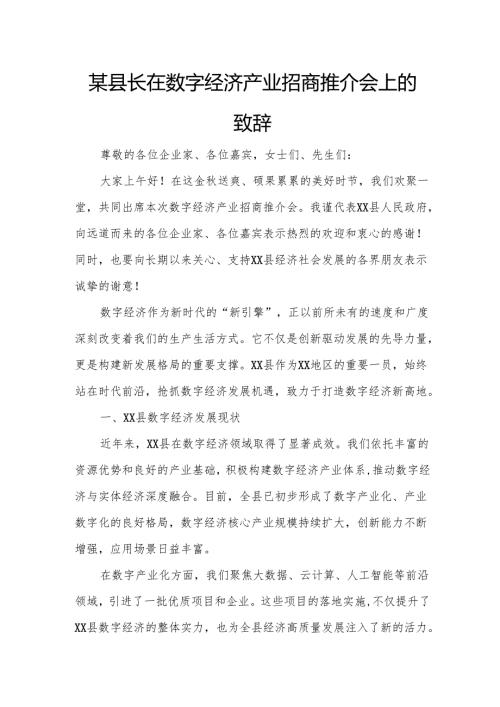 某县长在数字经济产业招商推介会上的致辞3.docx