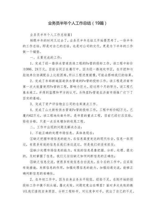 业务员半年个人工作总结（19篇）.docx