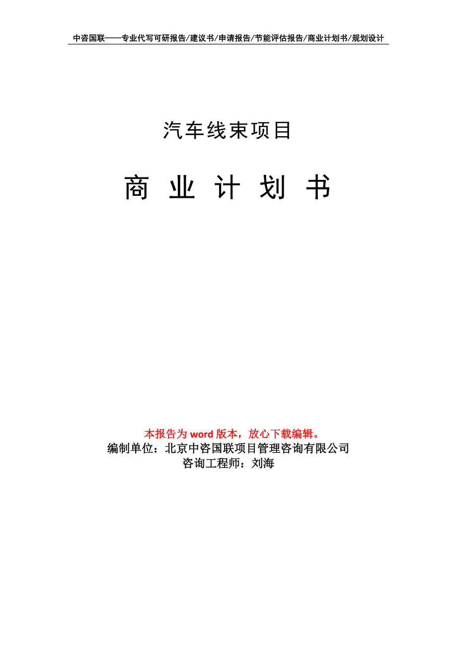 汽车线束项目商业计划书写作模板.doc_第1页