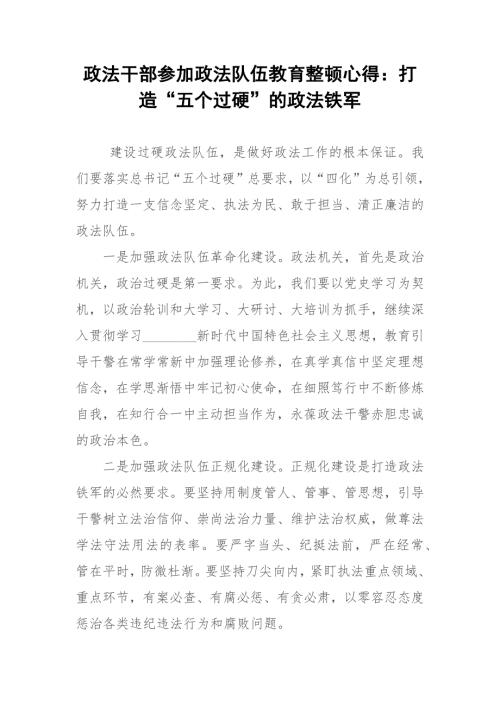 政法干部参加政法队伍教育整顿心得打造五个过硬的政法铁军.docx