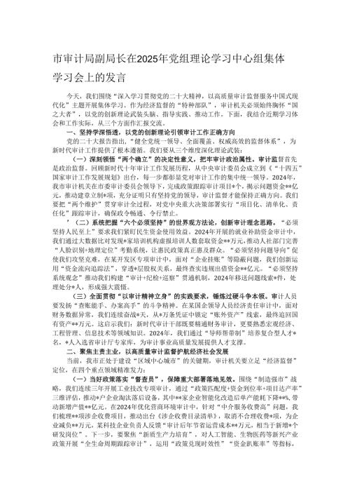 市审计局副局长在2025年党组理论学习中心组集体学习会上的发言.docx