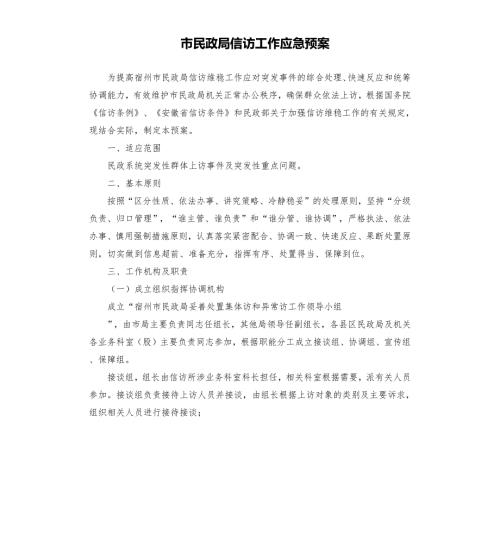 市民政局信访工作应急预案.docx
