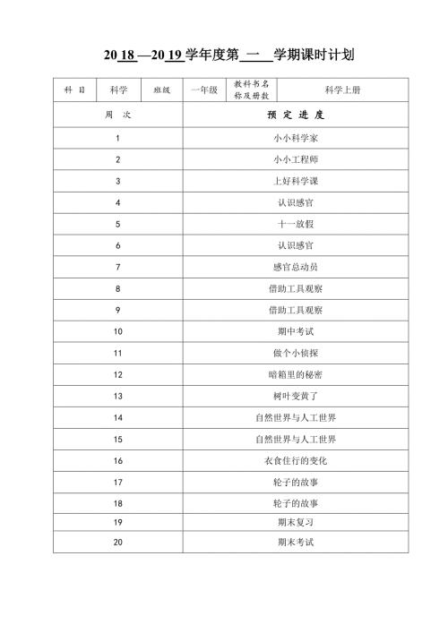 江苏凤凰教育出版社一年级上册科学doc.doc