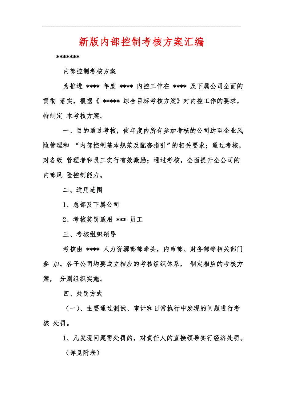 新版内部控制考核方案汇编.docx_第1页