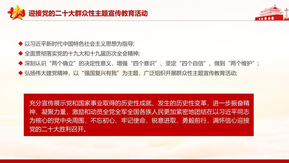 强国复兴有我精美大气迎接党的二十大胜利召开组织开展群众性主题宣传教育活动专题PPT模板讲解.pptx_第3页