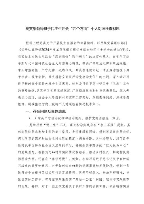 党支部领导班子民主生活会“四个方面”个人对照检查材料11篇（详细版）.docx