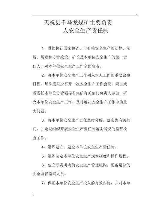 煤矿主要负责人安全生产责任制.doc