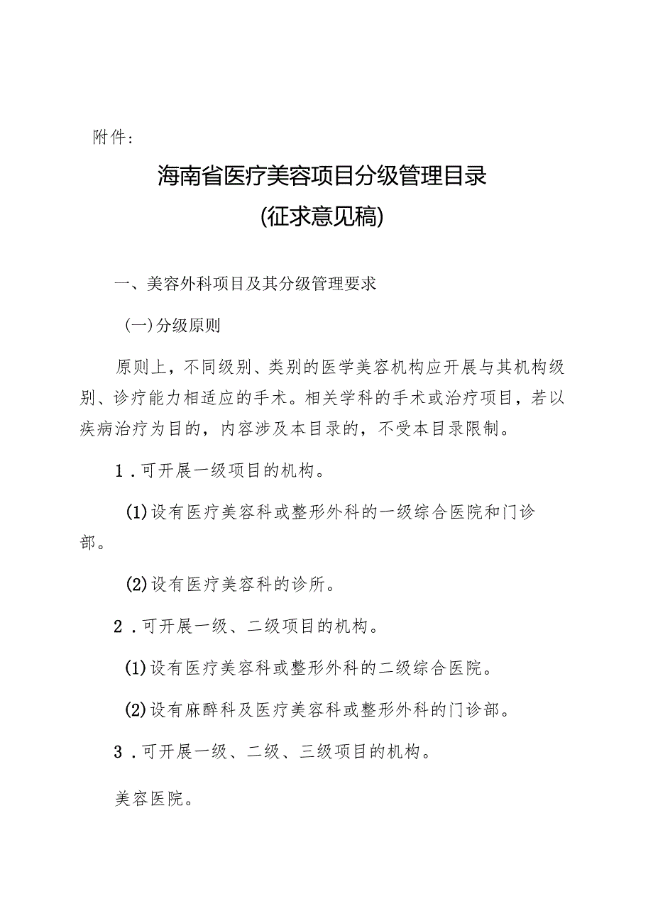 海南省医疗美容项目分级管理目录（征.docx_第1页