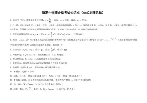 新高中物理合格考试知识点公式定理总结.doc