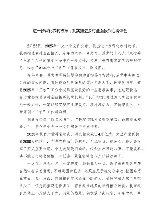 【3篇】进一步深化农村改革扎实推进乡村全面振兴心得体会（详细版）.docx