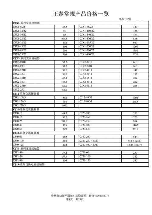 正泰电器价格表.doc