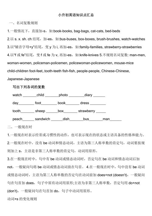 小升初英语知识点归纳总结免费下载.doc