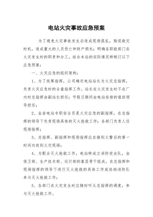 电站火灾事故应急预案.docx