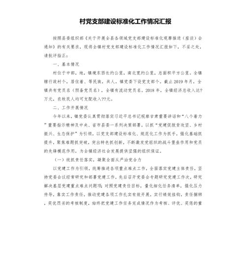 村党支部建设标准化工作情况汇报.docx
